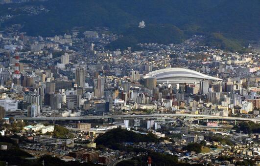 皿倉山頂より福岡県北九州市内を展望 風景,福岡県,北九州市の写真素材