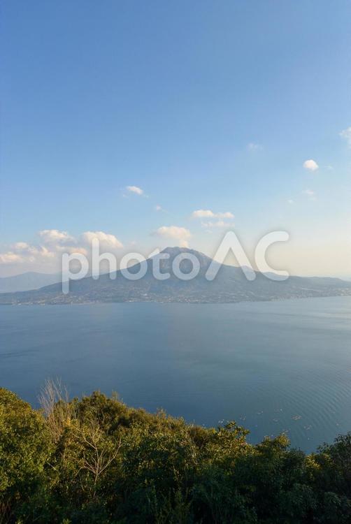 鹿児島県の海（錦江湾）と桜島の眺め 鹿児島県,桜島,錦江湾の写真素材