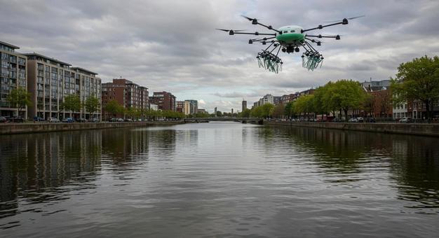 都市河川清掃ドローンで水質浄化の写真