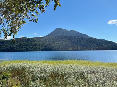 野山と湖と草原 野山と湖と草原 水,水草,草の写真素材