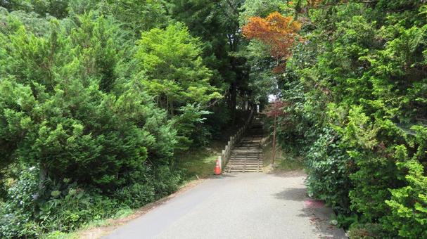 高館義経堂　高館義経堂への道　平泉 高館義経堂,源義経,武蔵坊弁慶の写真素材