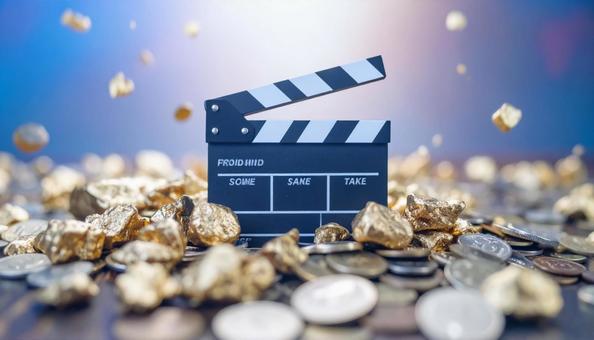 映画収入　カチンコとミニチュアの金塊の写真