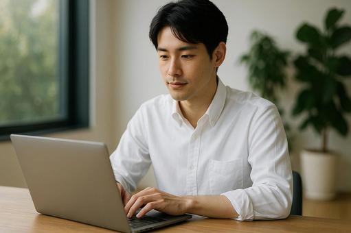 塩顔イケメンとPC作業 塩顔イケメンとPC作業の写真