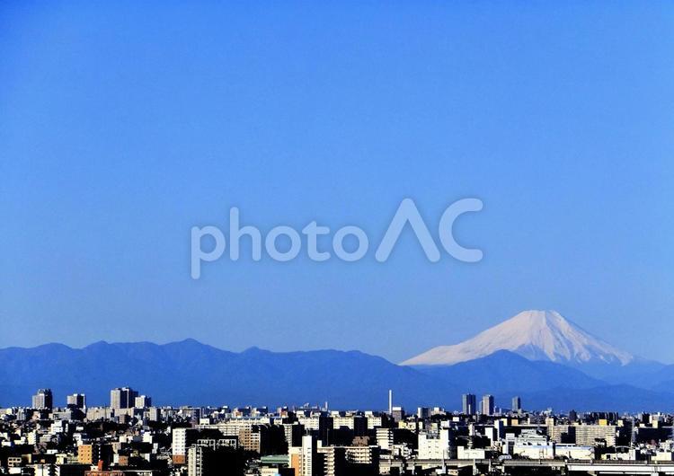 街と富士山 富士山,秋晴れ,快晴の写真素材
