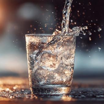 光が反射する冷たい一杯の氷水 光が反射する冷たい一杯の氷水の写真