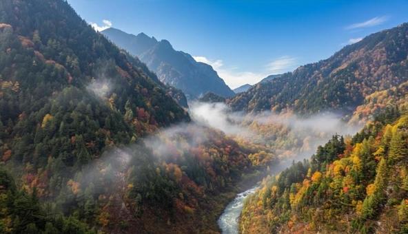 紅葉の黒部ダムの写真