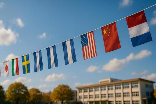 万国旗と秋空 万国旗と秋空の写真