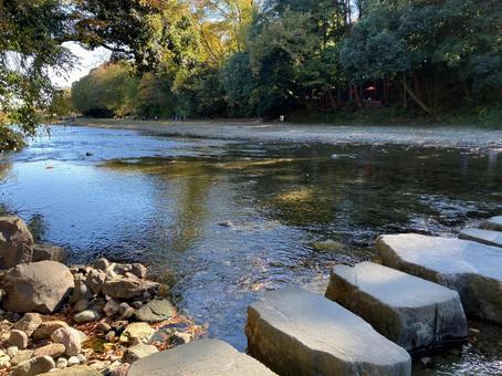 嵐山渓谷の河原風景（秋） 嵐山渓谷,嵐山,渓谷の写真素材