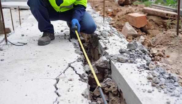 Measurement of large-scale cracks in building foundations, collapse, collapse, width, JPG