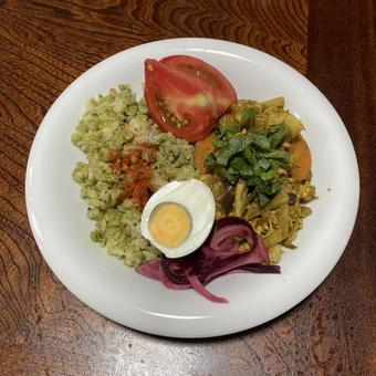 Matcha rice with keema curry and boiled egg, JPG Matcha rice with keema curry and boiled egg, JPG