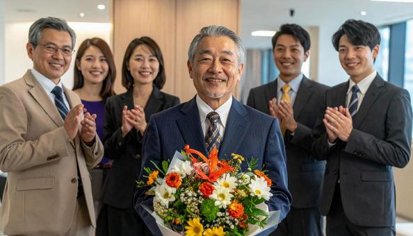 定年退職するベテラン社員 定年退職するベテラン社員の写真