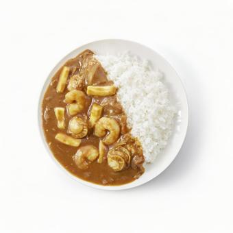 シーフードカレー シーフードカレー シーフードカレー,バック飛ばし,真俯瞰の写真素材