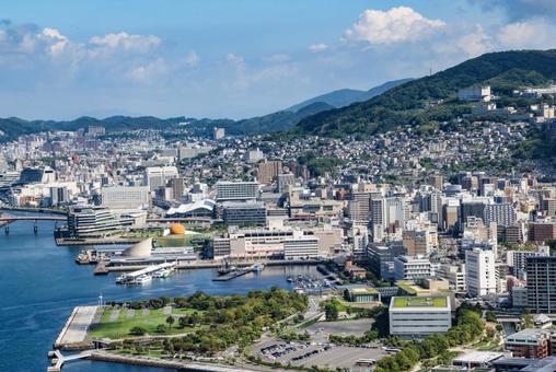 鍋冠山展望台から長崎港と市街 鍋冠山展望台から長崎港と市街 鍋冠山展望台,鍋冠山,展望台の写真素材