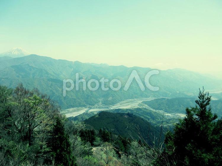 山梨県-身延山山頂から望む富士川 身延山,山頂,山の写真素材