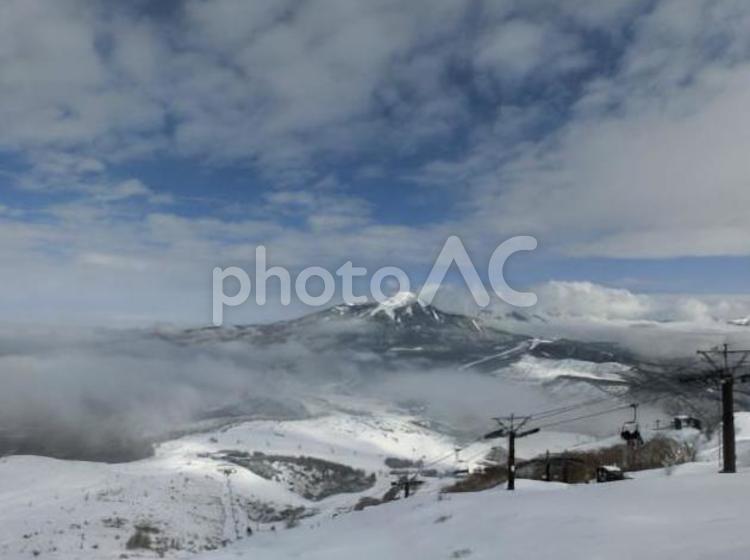 スキー場からの景色 冬,冬景色,雪の写真素材