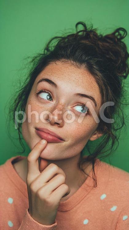 思慮深い表情の女性のクローズアップ 女性,若者,考えるの写真素材