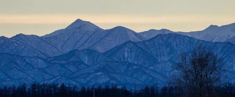 Photo, snow mountain, hidaka mountains, sunset, 
