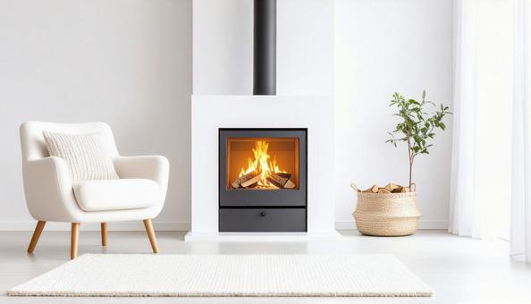 シンプルな白い暖炉のある部屋 シンプルな白い暖炉のある部屋の写真