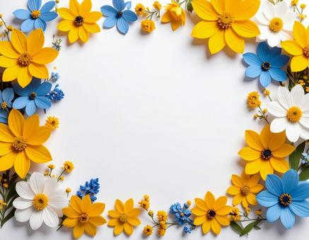 爽やかな造花を寄せ集めたメッセージカード 爽やかな造花を寄せ集めたメッセージカードの写真