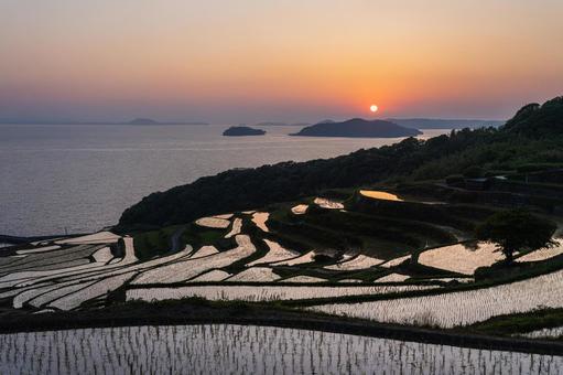 佐賀-【土谷棚田の夕景】 佐賀-【土谷棚田の夕景】 佐賀県,佐賀,松浦市の写真素材