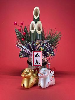 年賀状素材・干支・午年・門松 年賀状,年賀状素材,干支の写真素材