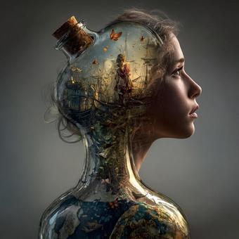 瓶と少女 瓶と少女の写真