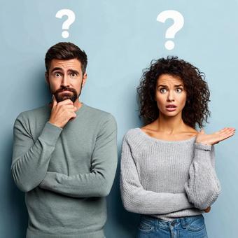 A man and a woman thinking as if searching for a solution, men and women, a couple, couple, JPG