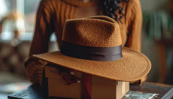 ギフトボックスに入ったプレゼントの帽子の写真