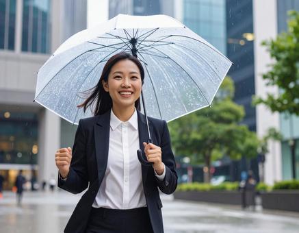 雨の日のビジネスパーソン(女性) 雨の日のビジネスパーソン(女性)の写真
