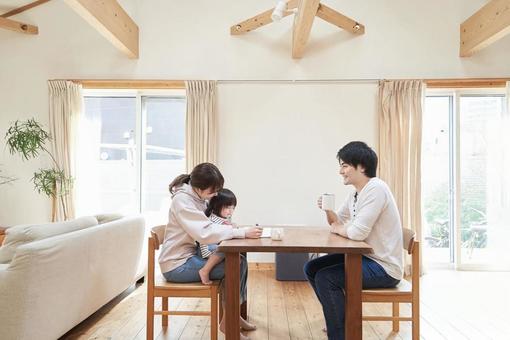 Asian family relaxing in a single-family living room, family, family, living, JPG