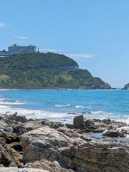 夏の伊良湖岬　波打ち際 伊良湖岬,恋路ヶ浜,海の写真素材