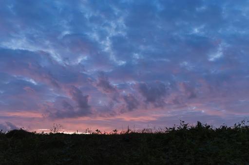 鷹の台の夜明け 朝焼け,日の出前,早朝の写真素材