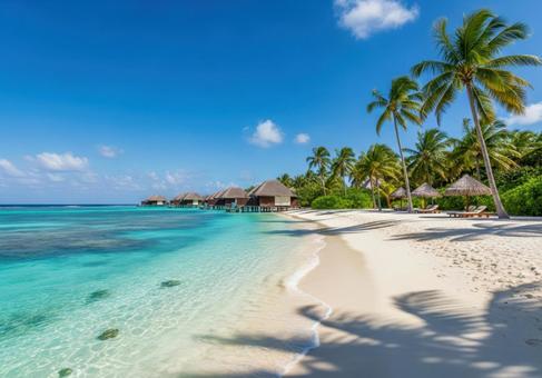 白砂と青い海が広がる南国リゾート絶景写真 白砂と青い海が広がる南国リゾート絶景写真の写真