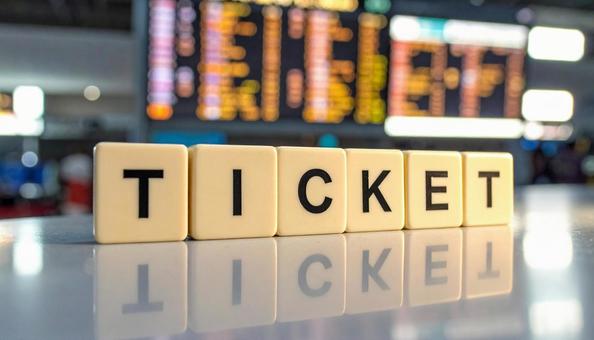 チケットの英単語TICKETのブロック チケットの英単語TICKETのブロックの写真