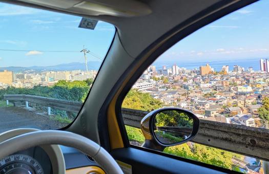 高台の車窓 車窓,車,高台の写真素材