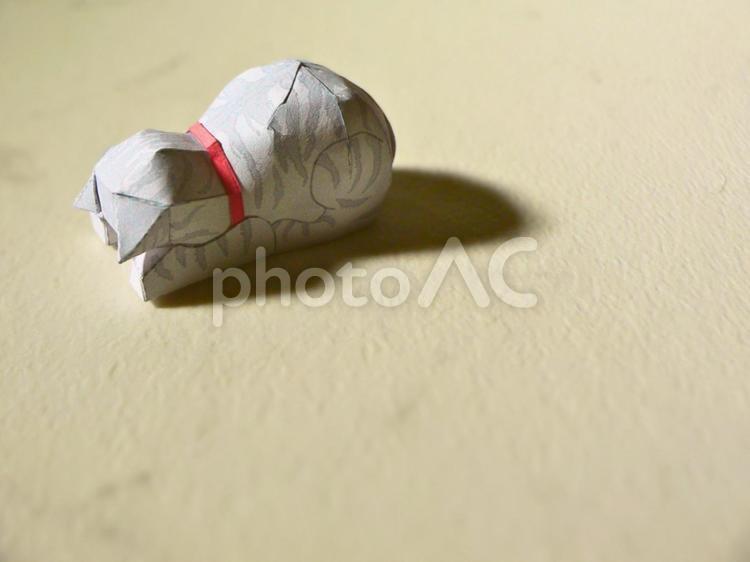 ペーパークラフト　猫　ごめん寝 手作り,コピースペース,紙の写真素材