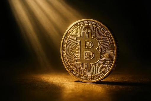 光に照らされたビットコイン 光に照らされたビットコインの写真