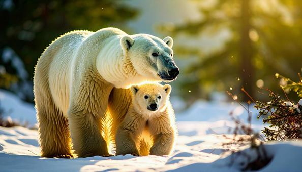 白クマの親子 白クマの親子の写真