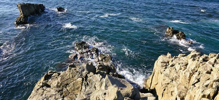 東尋坊 海,荒い,荒波の写真素材