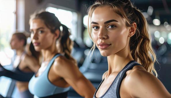 ジムでトレーニングをする女性達の写真