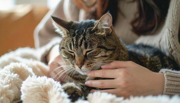 膝の上で寝る猫 膝の上で寝る猫の写真