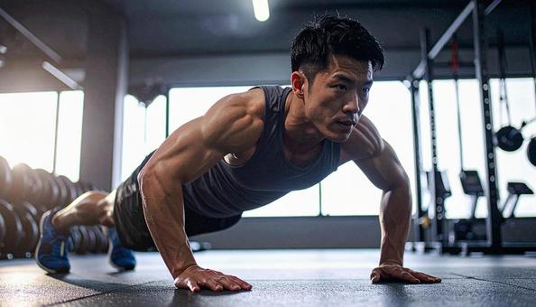 体幹を鍛える日本人男性 体幹を鍛える日本人男性の写真