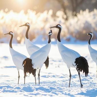 雪の中に佇む優雅な鶴の写真