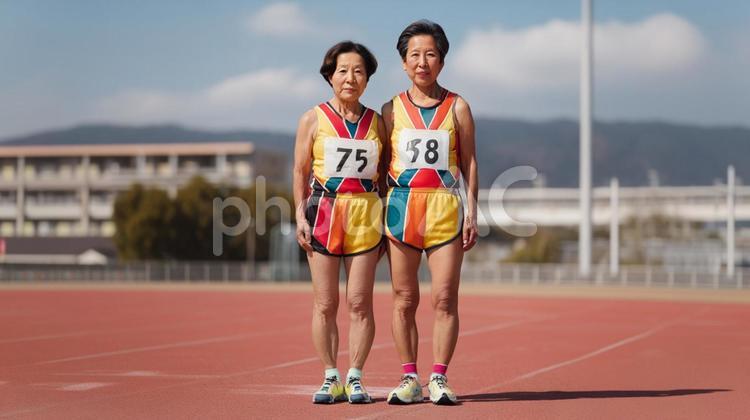 陸上競技を楽しむ中年・シニア女性13 陸上競技,短距離,長距離の写真素材