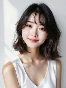 笑顔の20代茶髪のボブヘアの若い女性 笑顔の20代茶髪のボブヘアの若い女性の写真