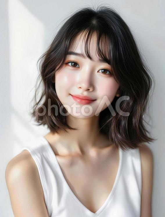 笑顔の20代茶髪のボブヘアの若い女性 笑顔,ボブヘア,20代の写真素材