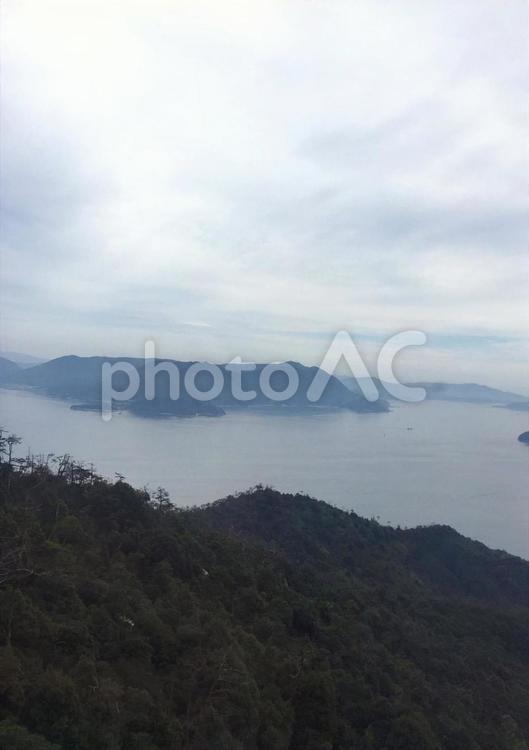 宮島の山からの景色 宮島,山,海の写真素材