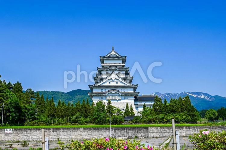 青空と勝山城 福井県勝山市 勝山城,城,青空の写真素材