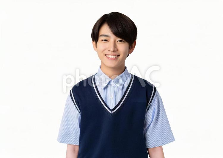 笑顔の男子高校生 高校生,制服,夏服の写真素材