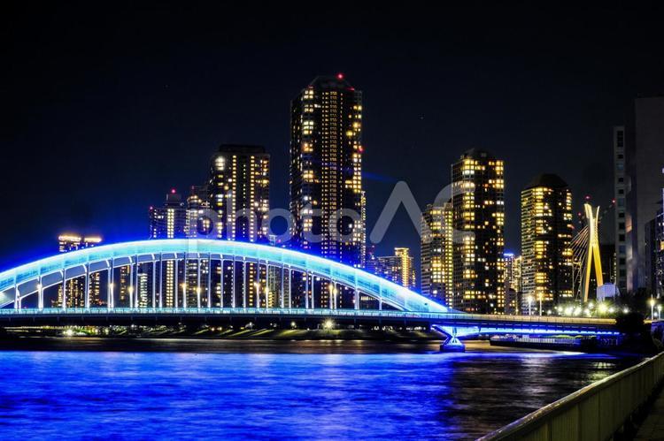 【東京】永代橋の夜景 東京,東京の夜景,夜景の写真素材